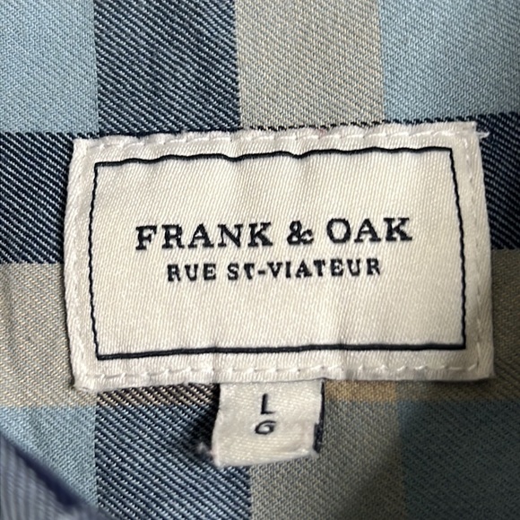 Men's Frank and Oak Plaid Blue Flannel Shirt size Large - Picture 3 of 6